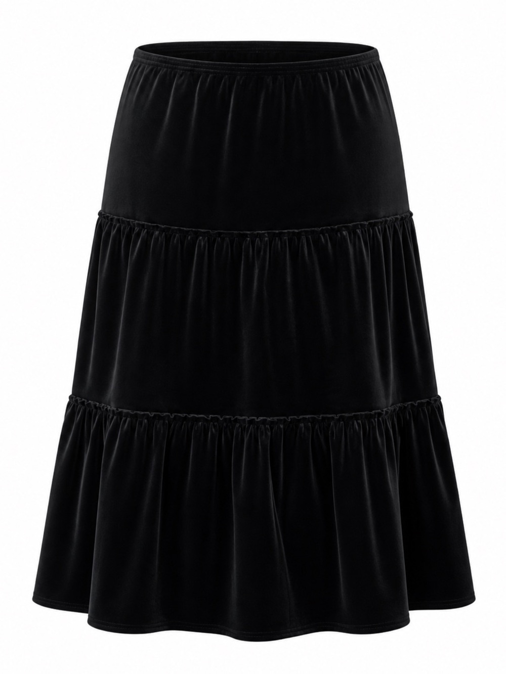 NWT Early 2000s Black Velvet Tiered Maxi Skirt L/XL Whimsigoth Grunge Dark